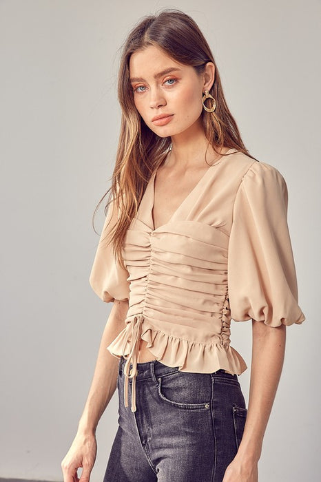 PUFF SLEEVE CINCHED TOP
