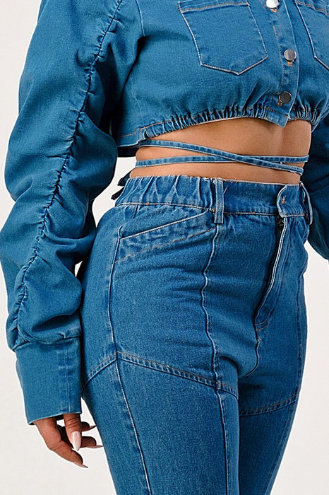 CASUAL CROPPED LONG SLEEVE DENIM JACKET