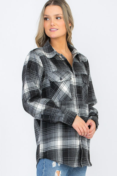 BOYFRIEND Fit Checker Plaid Flannel Long Sleeve