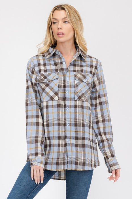 Boyfriend Fit Checker Plaid Flannel Long Sleeve