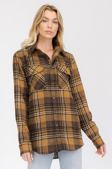 Boyfriend Fit Checker Plaid Flannel Long Sleeve