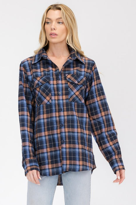 Boyfriend Fit Checker Plaid Flannel Long Sleeve