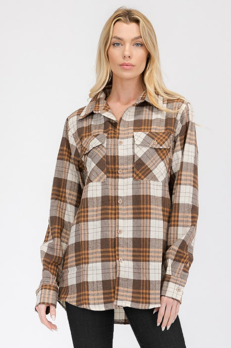 Boyfriend Fit Checker Plaid Flannel Long Sleeve