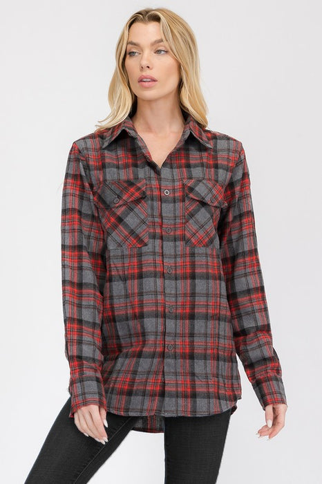 Boyfriend Fit Checker Plaid Flannel Long Sleeve