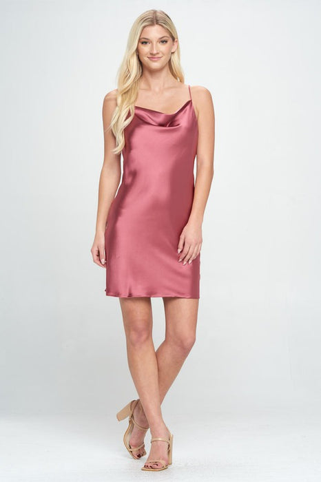 Solid Heavy Bias Cut Satin Slip Dress