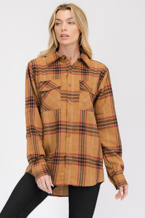 Boyfriend Fit Checker Plaid Flannel Long Sleeve