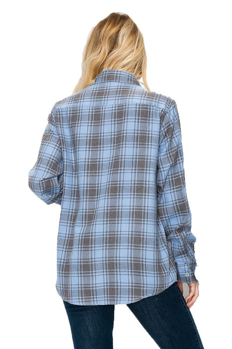 Boyfriend Fit Checker Plaid Flannel Long Sleeve