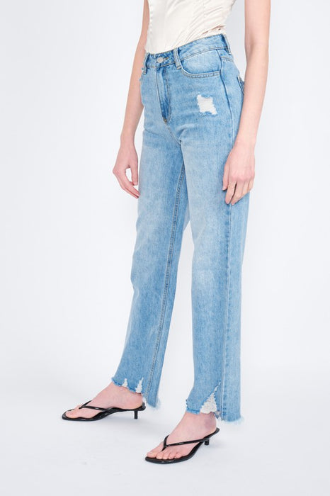 HIGH WAISTED STRAIGHT LEG DENIM JEANS