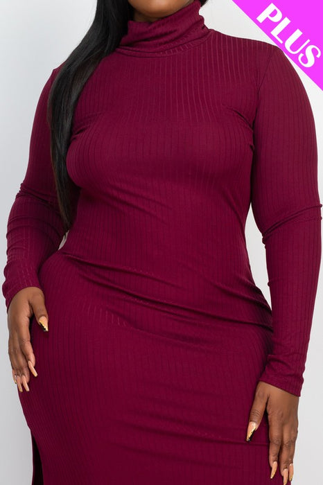 Plus Size Curvy Long Sleeve Side Slit Long Dress