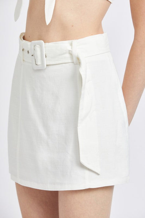 HIGH WAIST BELTED MINI SKIRT