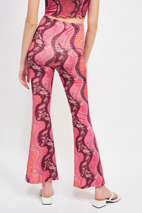 PRINTED HIGH RISE FLARED PANTS