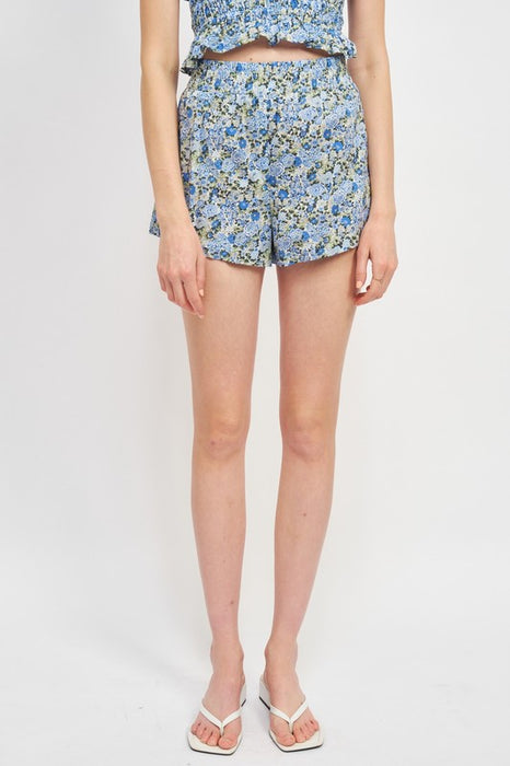 ELASTIC WAIST FLORAL MINI SHORTS