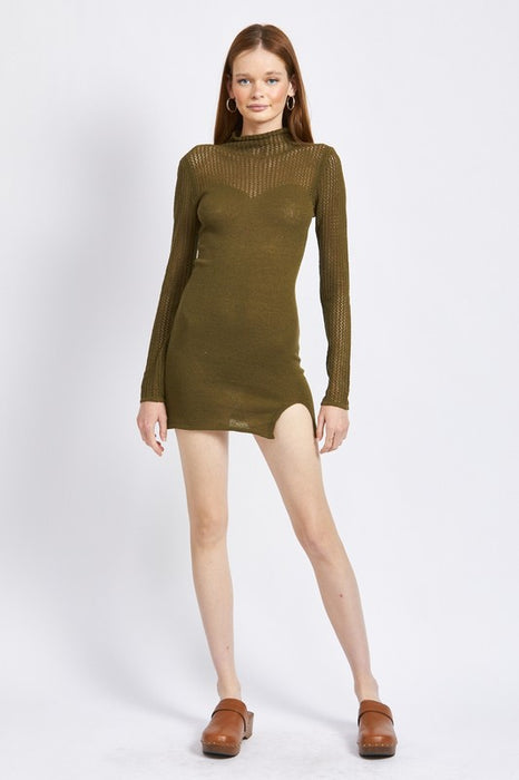 LONG SLEEVE MINI KNITTED DRESS