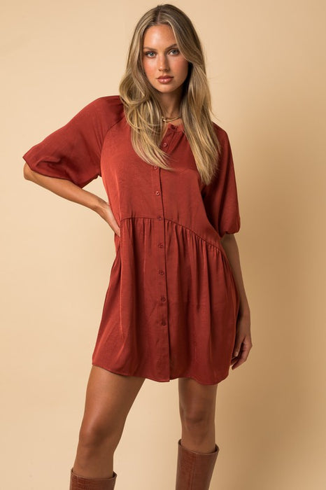 Satin Button Down Babydoll Dress