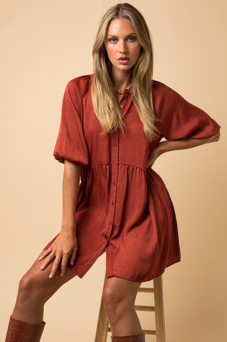 Satin Button Down Babydoll Dress