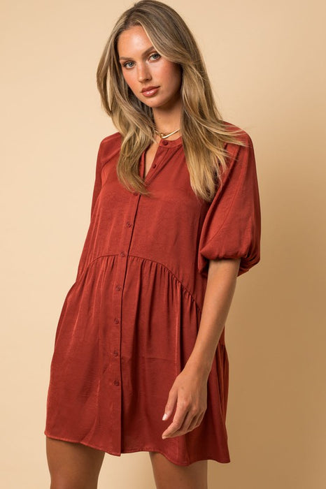 Satin Button Down Babydoll Dress