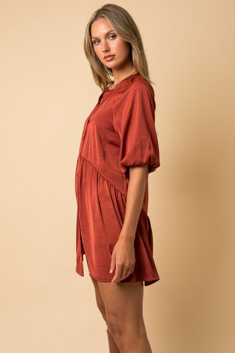 Satin Button Down Babydoll Dress