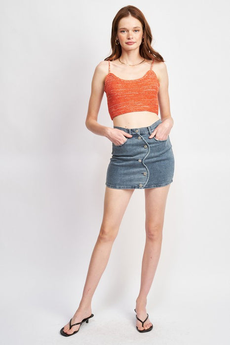 SCALLOP SHAPE CLOSURE DENIM SKIRT