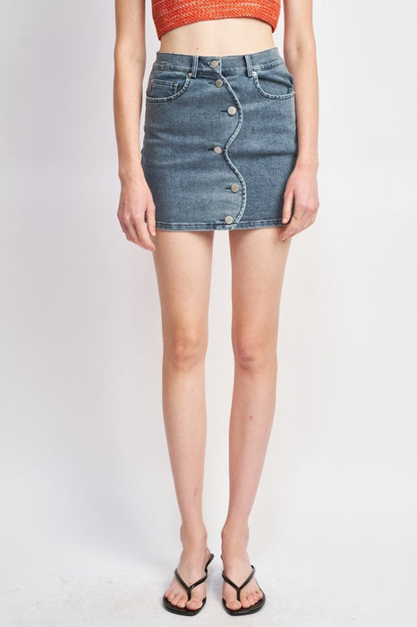 SCALLOP SHAPE CLOSURE DENIM SKIRT