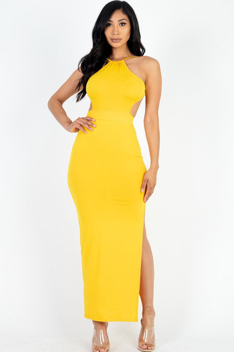 Tie Backless Split Thigh Maxi Dress E2G World Tie Backless Split Thigh Maxi Dress E2G World