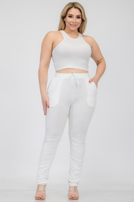 Plus Size Crop Tank Top & Ruched Pants Set