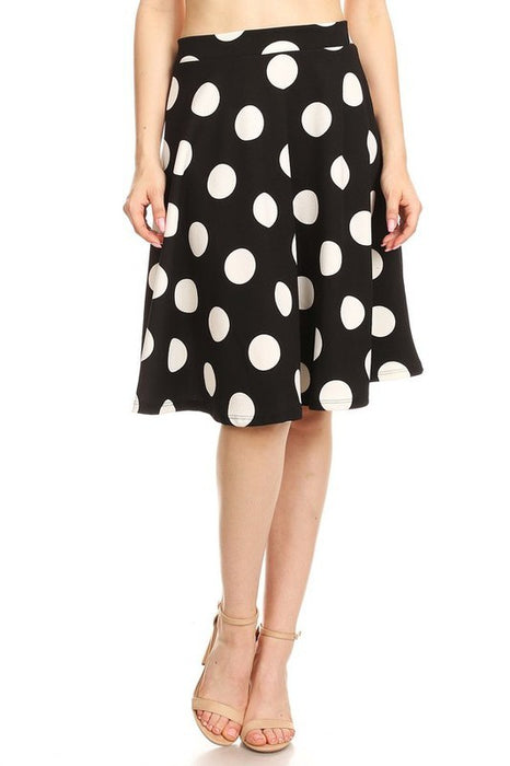 Polka dot printed high waisted knee length skirt