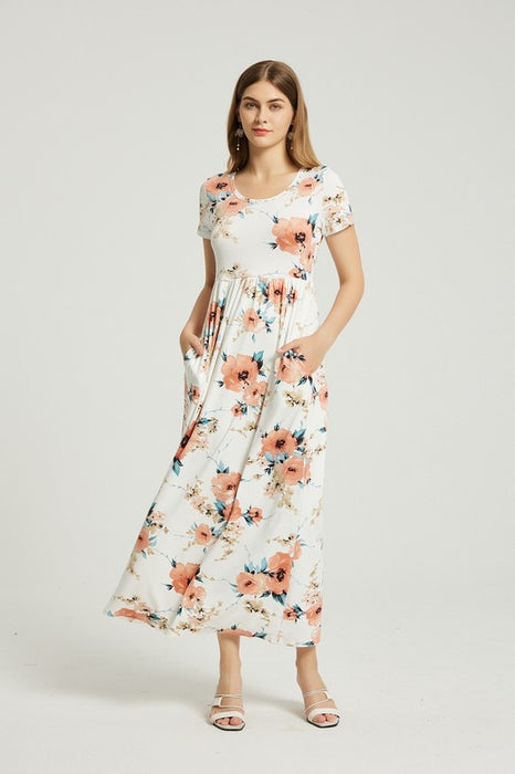 Womens Summer Casual Floral Maxi Dress With Pocket