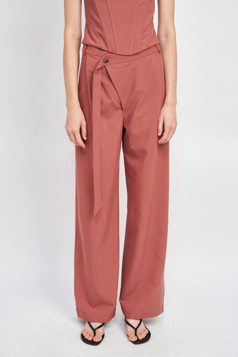 ASYMMETRICAL LONG BELT TROUSERS