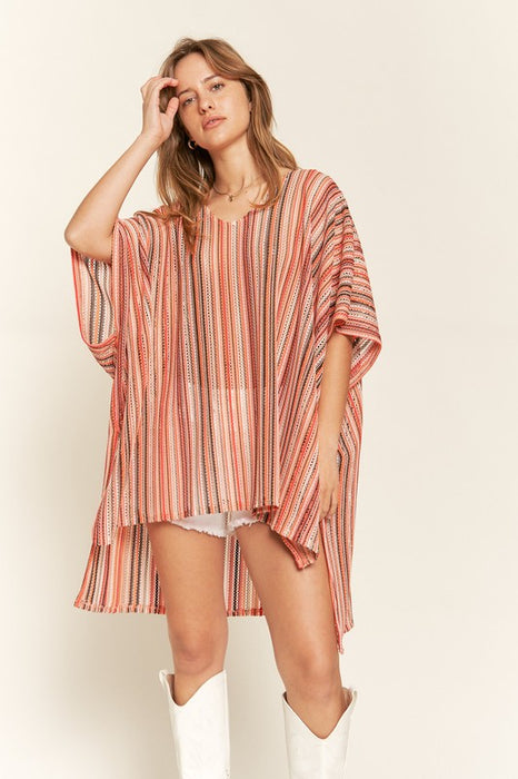 COLORFUL VERTICAL STRIPE PONCHO