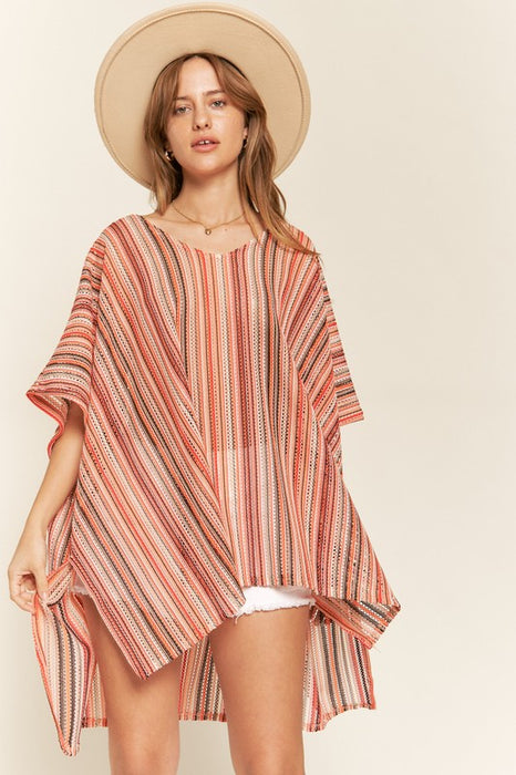 COLORFUL VERTICAL STRIPE PONCHO