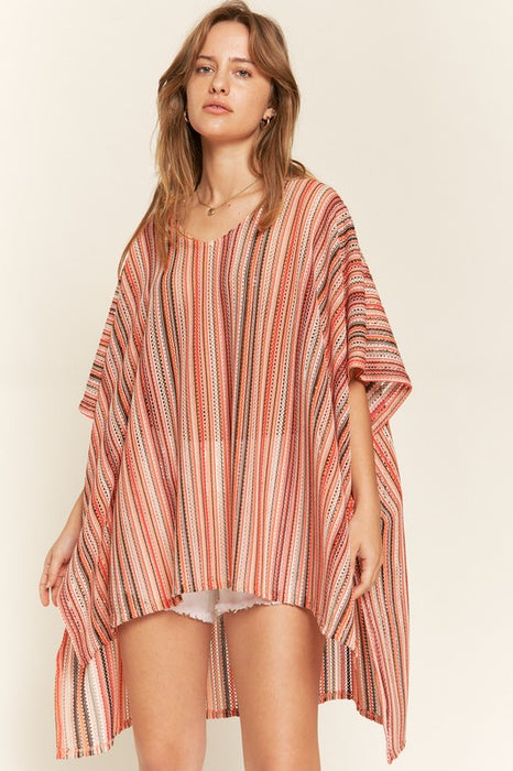 COLORFUL VERTICAL STRIPE PONCHO