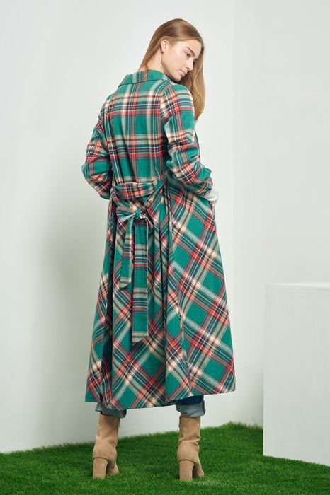 PLAID PRINT COLLAR LONG SHIRT DRESS