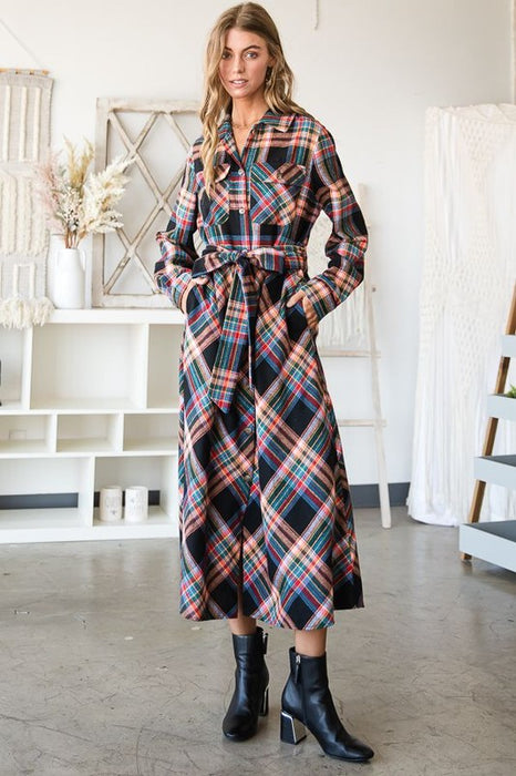 plaid belted shirt dress Derby Plaid Belted Mini Shirt Dress