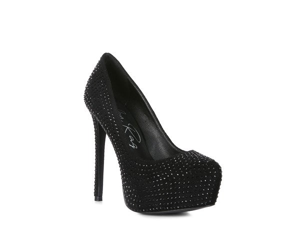 CLARISSE Diamante Faux Suede high Heeled Pumps