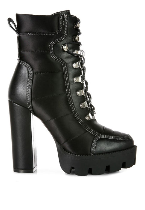 SCOTCH High Heel Quilted Satin Biker Boots