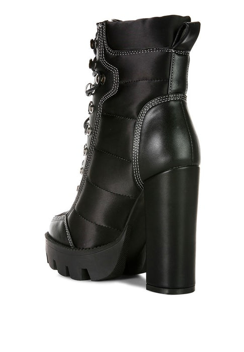 SCOTCH High Heel Quilted Satin Biker Boots