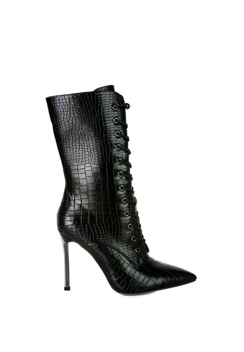 KNOCTURN Croc Textured Over The Ankle Boots