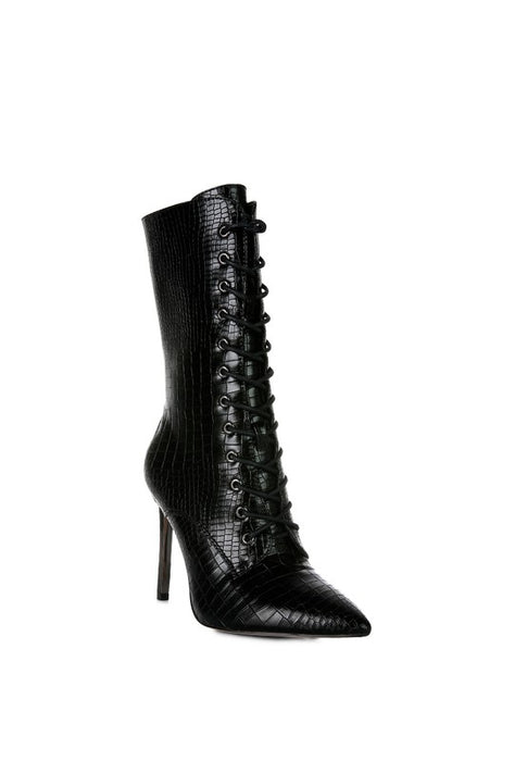 KNOCTURN Croc Textured Over The Ankle Boots