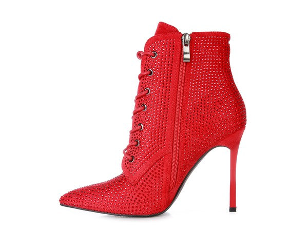 HEAD ON Faux Suede Diamante Ankle Boots