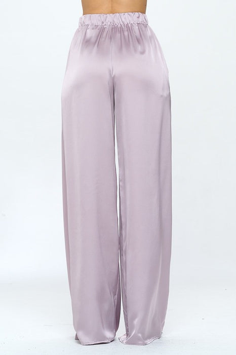 Stretch Satin Pants w/ Elastic Waist and Pockets