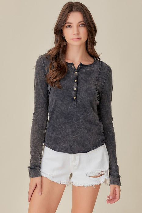 Button-Up Front Raw Edge Detail Top