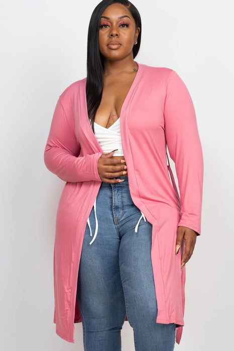 Plus Size Long Belted Cardigan