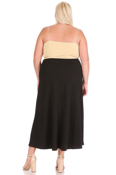 Plus size, solid, high waisted, A-line, midi skirt