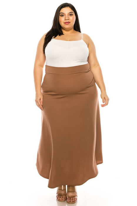 Plus size, solid, high waisted, A-line, midi skirt