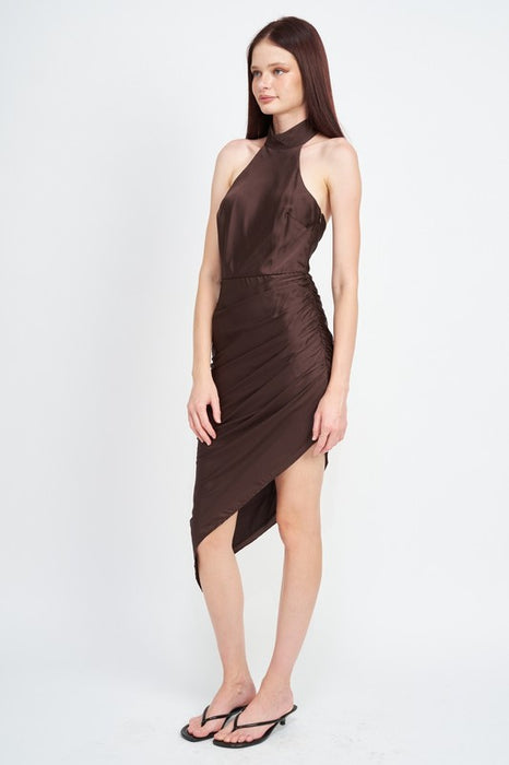 HALTER NECK ASYMMETRICAL DRESS