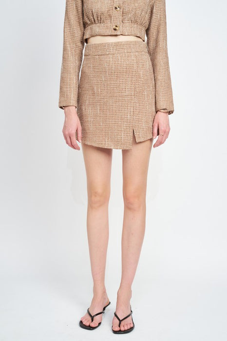 ASYMMETRICAL TWEED MINI SKIRT