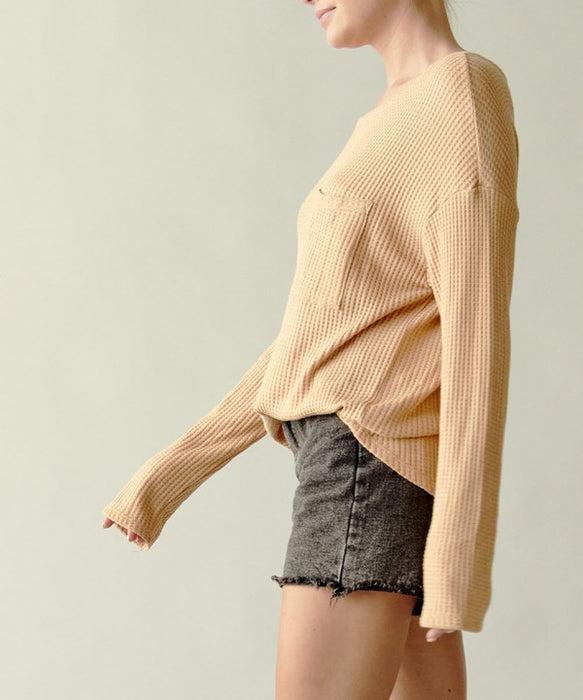 BAMBOO WAFFLE LONG SLV OVERSIZE PULLOVER T