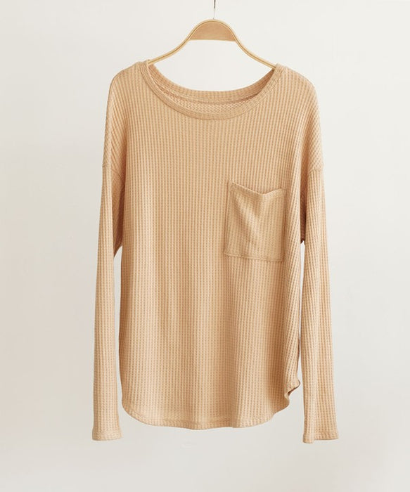 BAMBOO WAFFLE LONG SLV OVERSIZE PULLOVER T