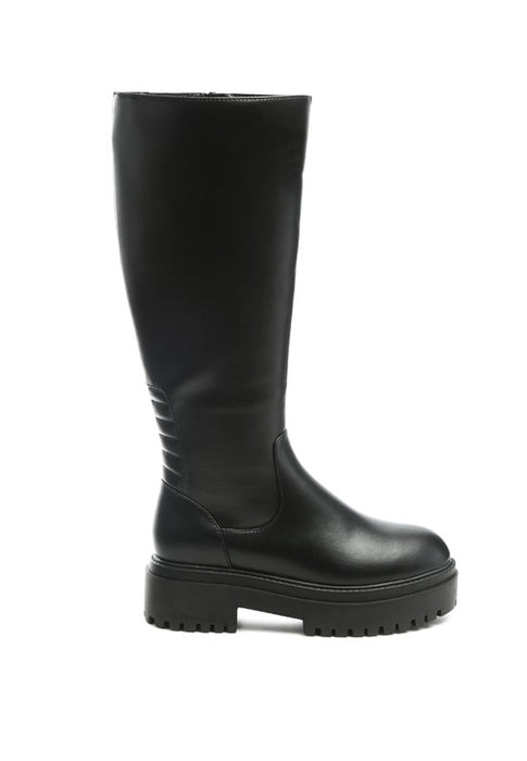 Axle Round Toe Knee High Platform Boots in Black