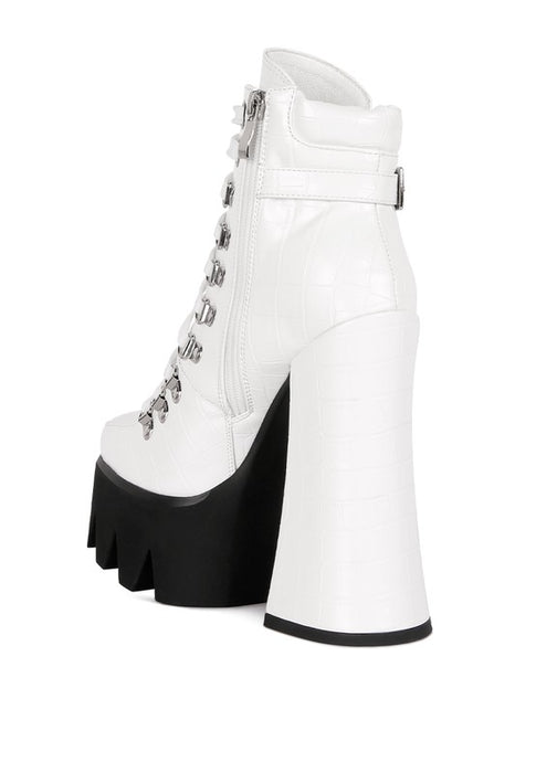 Boogie High Block Heel Lace Up Biker Boots